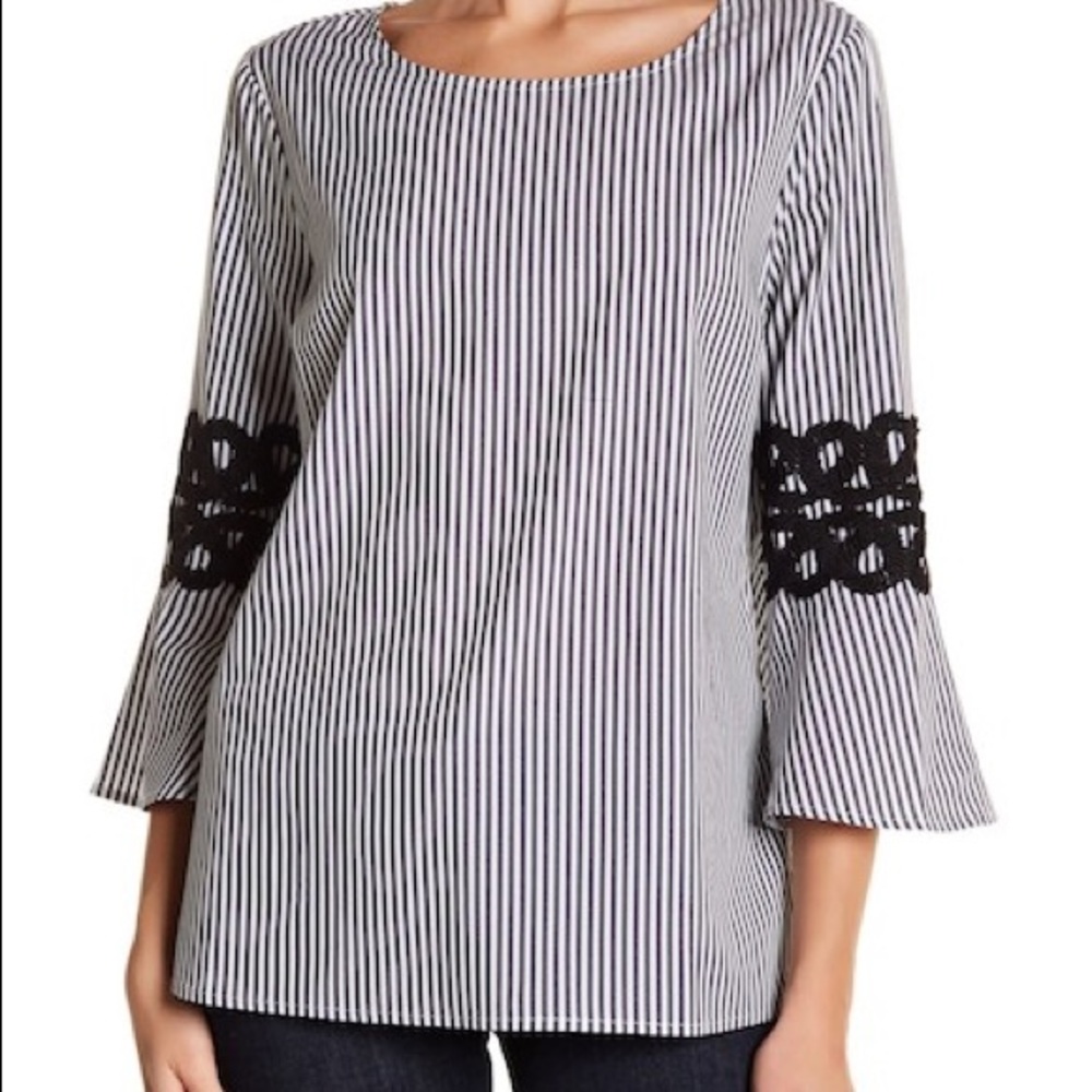 Pinstripe Bell Sleeve Blouse